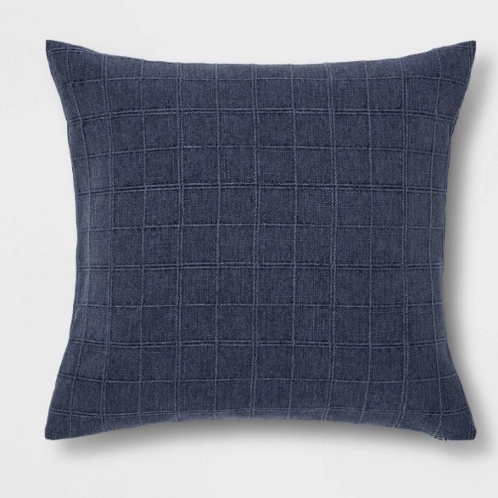 NWT Oversized window pane Blue Grid Pattern Pillow